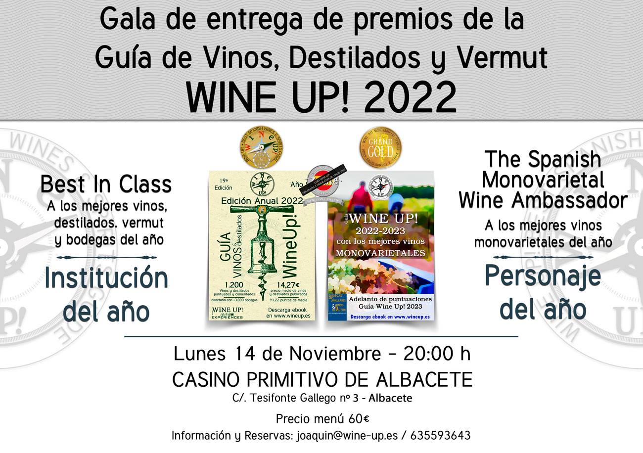 Wine Up! entregara los premios a los mejores vinos de España, personaje del sector del vino e institución del año en una cena de gala