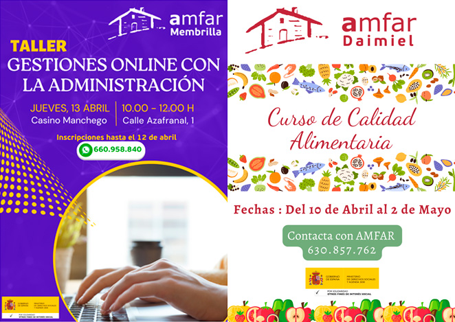 AMFAR imparte cinco cursos y un taller formativo en Daimiel, Bolaños, Campo de Criptana, Membrilla, Moral de Calatrava y Soria 