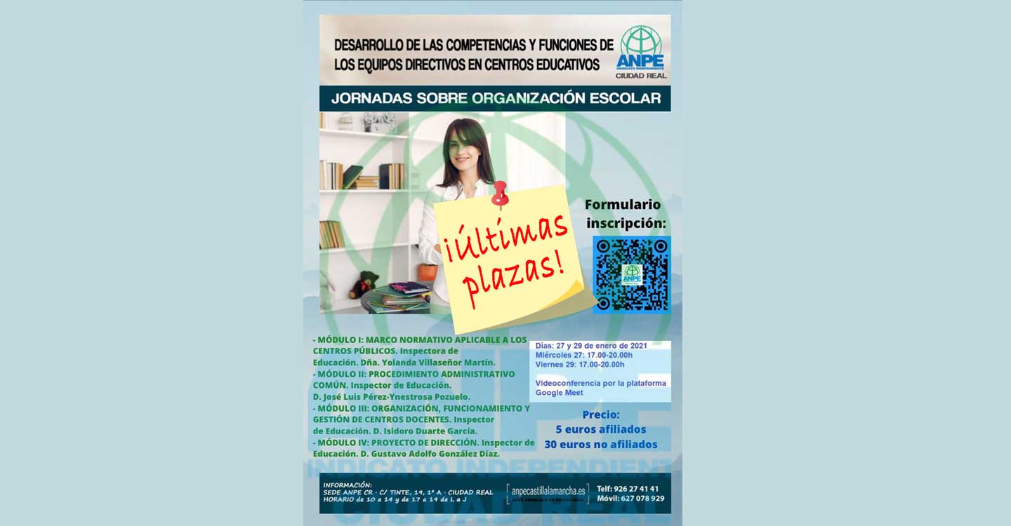 El equipo de ANPE Ciudad Real agradece el éxito de participación en las Jornadas Formativas sobre el desarrollo de las competencias y funciones de los equipos directivos en centros educativos