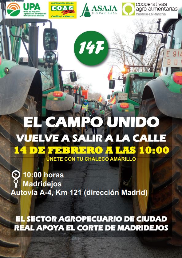 ASAJA Ciudad Real se movilizará el 14F apoyando el corte de la A-4