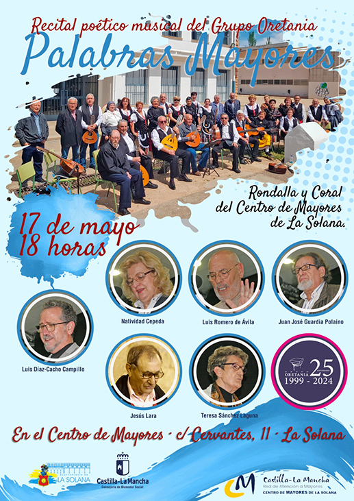 El primer recital poético musical ‘Palabras Mayores’ del Grupo Oretania se celebrará en el Centro de Mayores de La Solana