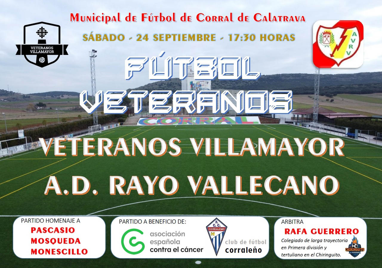 Veteranos del Villamayor y del Rayo Vallecano jugarán un partido de fútbol a beneficio de la Asociación del Cáncer en Corral de Calatrava