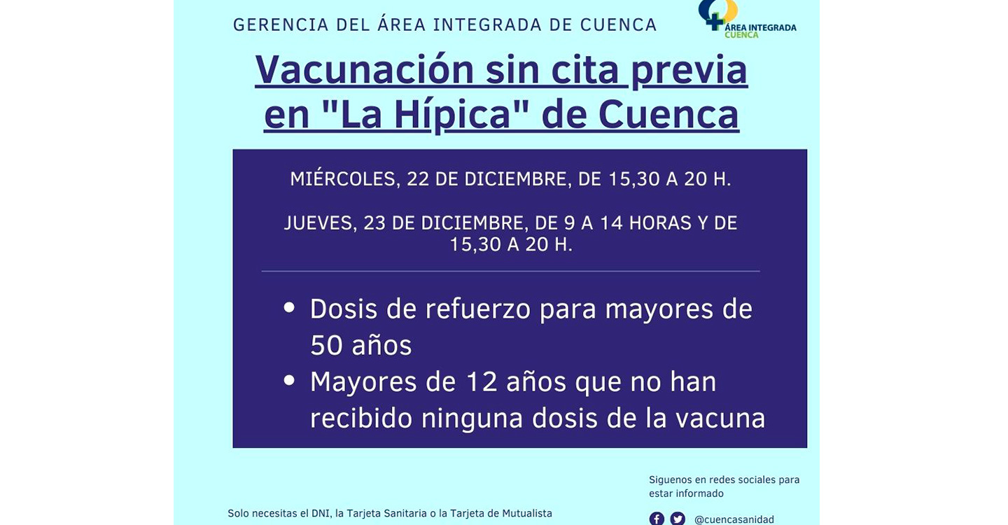 El área de Salud de Cuenca organiza una nueva vacunación sin cita previa en “La Hípica” para dosis de refuerzo a mayores de 50 años