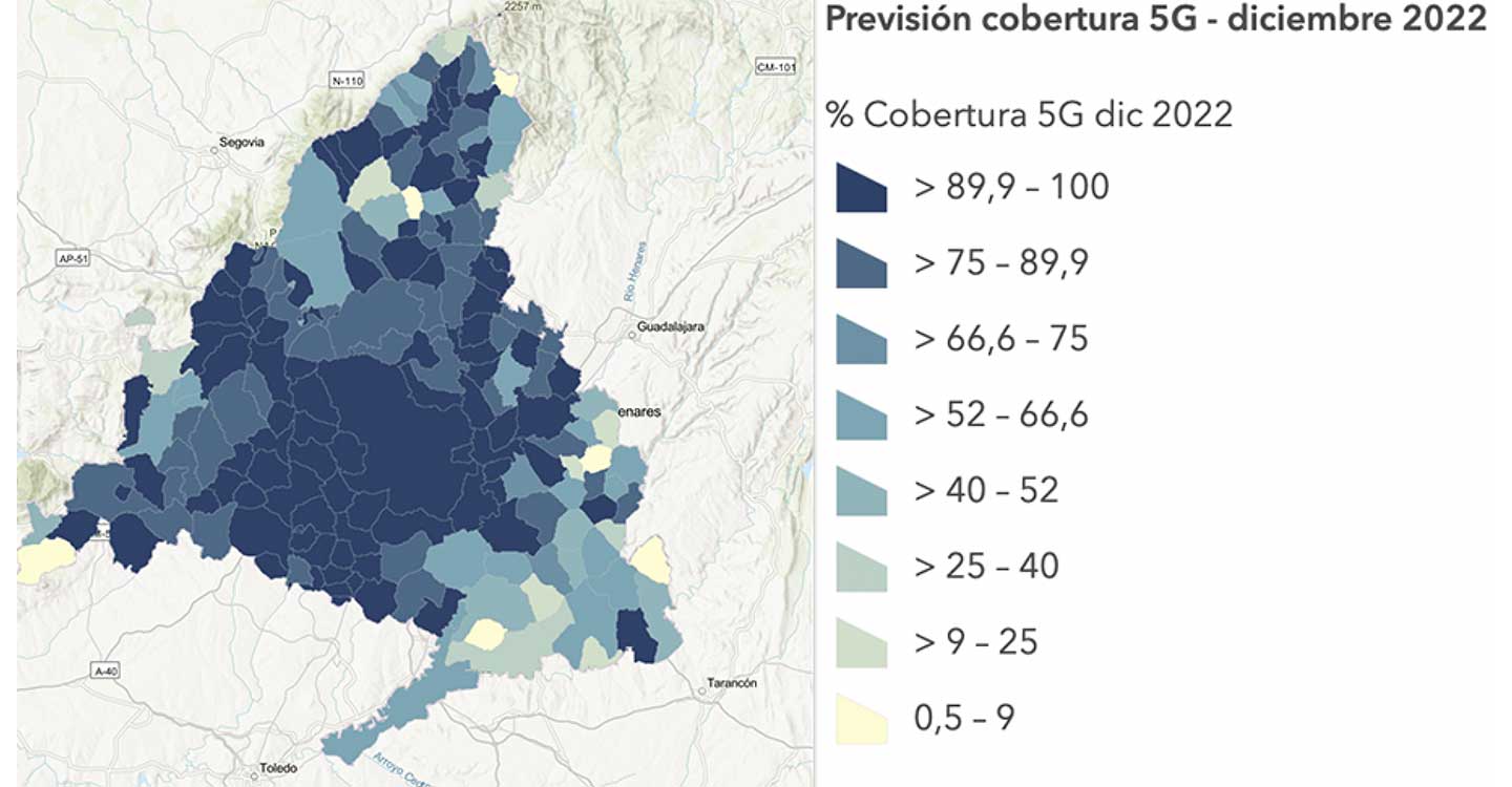 La Comunidad de Madrid tendrá cobertura 5G en todos sus municipios a final de año y se mantiene como líder nacional en el despliegue de banda ancha