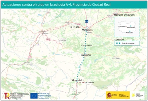 Transportes aprueba provisionalmente por 4,7 millones de euros el proyecto para mitigar el ruido en la autovía A-4, entre Manzanares y Almuradiel