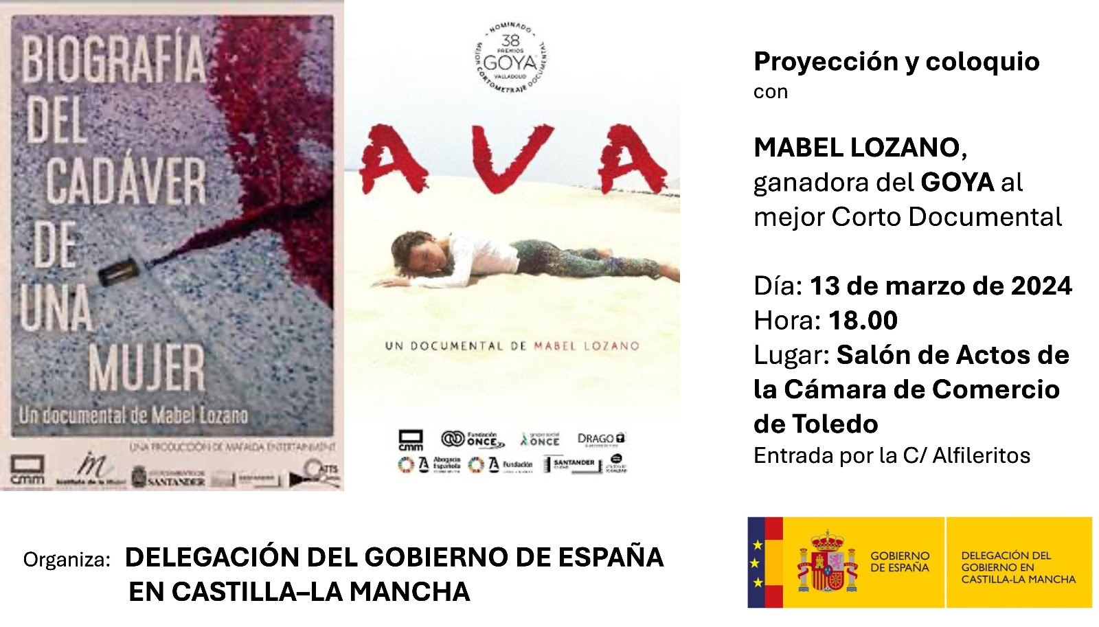 Milagros Tolón y Mabel Lozano presentarán “AVA”, el corto documental ganador del Goya, que se proyectará en la Cámara de Comercio de Toledo