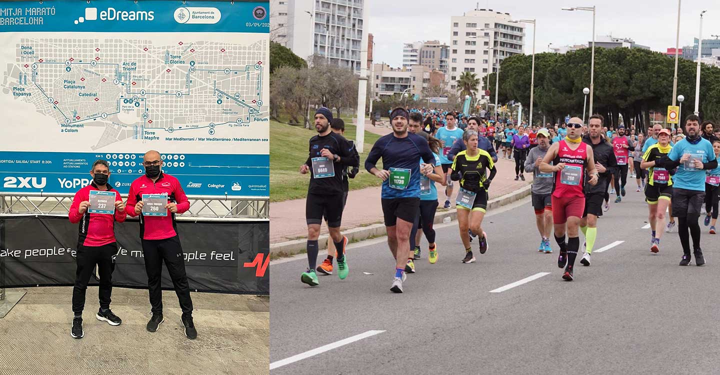 Alfonso Ortiz y Quique Coy del A.C. Manchathon participaron en la EDreams Mitja de Barcelona  en uno de sus grandes retos de este año