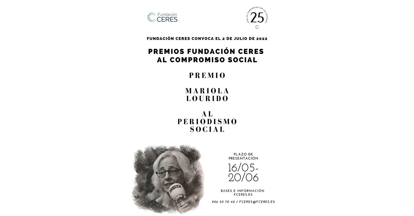 Disponibles las bases del Premio “Mariola Lourido” al periodismo social convocado por Fundación Ceres