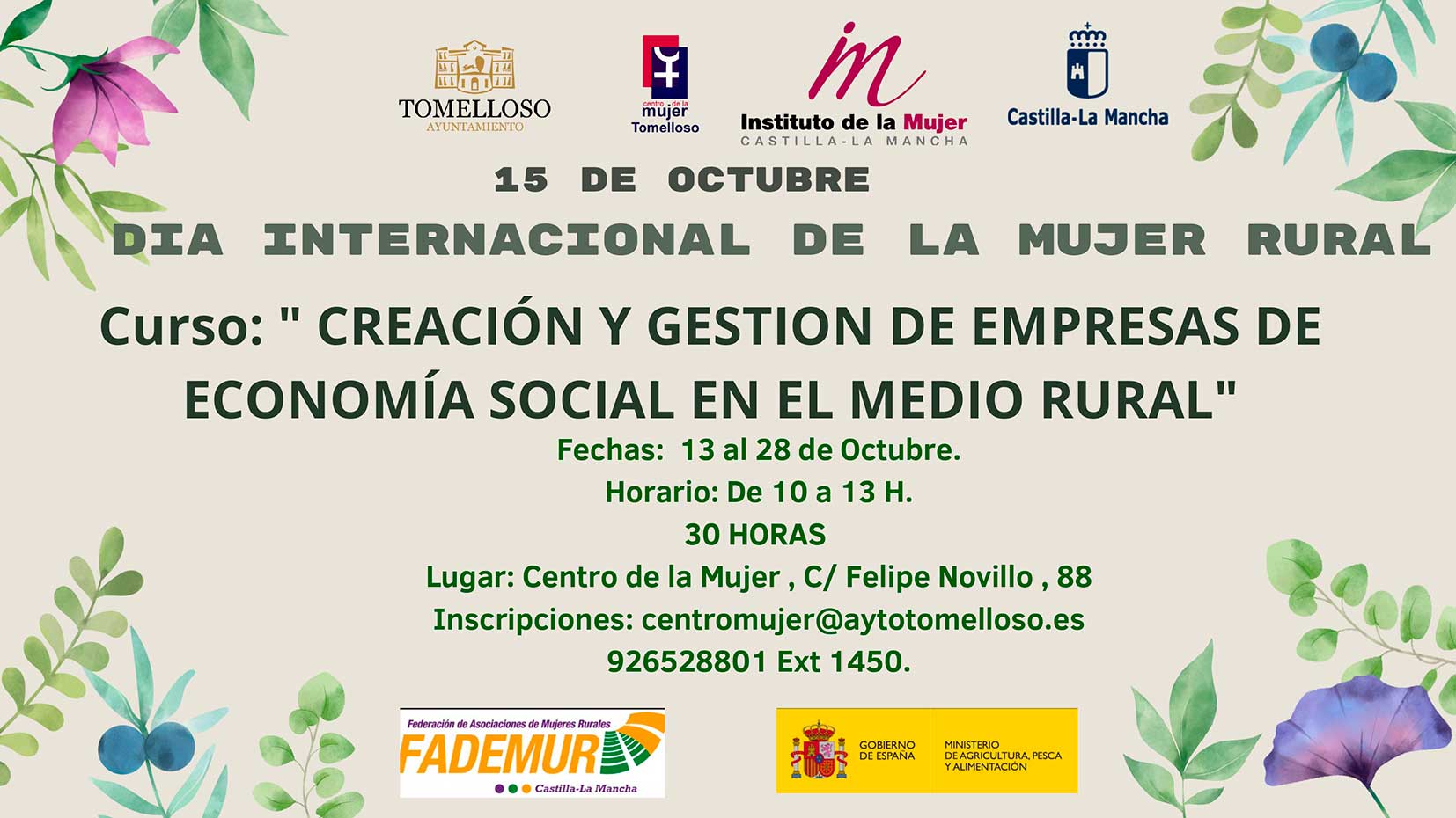 El Centro de la Mujer de Tomelloso programa un curso sobre creación y gestión de empresas
