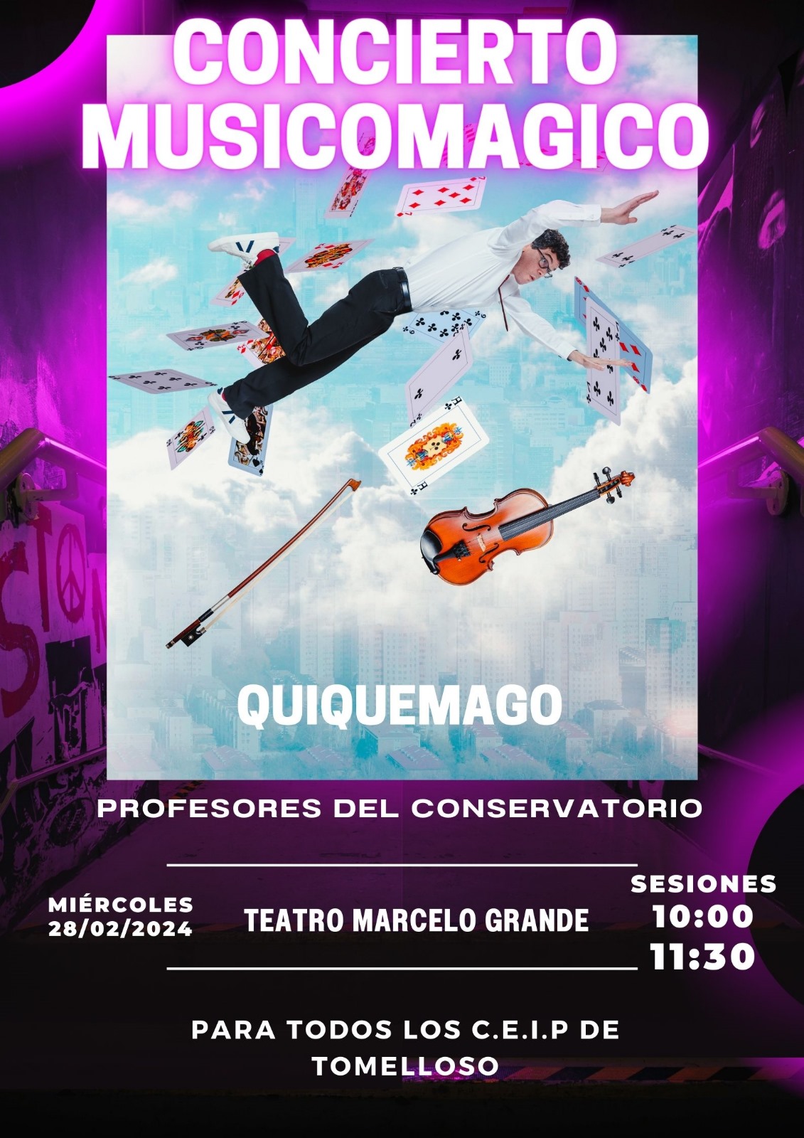 El violinista Quique Mago y el profesorado del Conservatorio de Música de Tomelloso ofrecerán un gran concierto en el Marcelo Grande