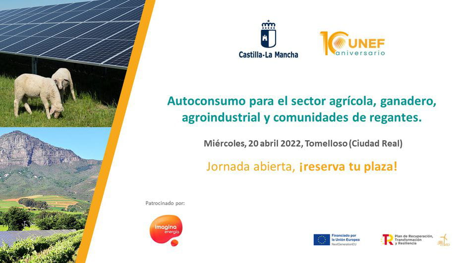 El próximo 20 de abril se celebrará en Tomelloso una Jornada de Autoconsumo para el sector agrícola, ganadero, agroindustrial y comunidades de regantes