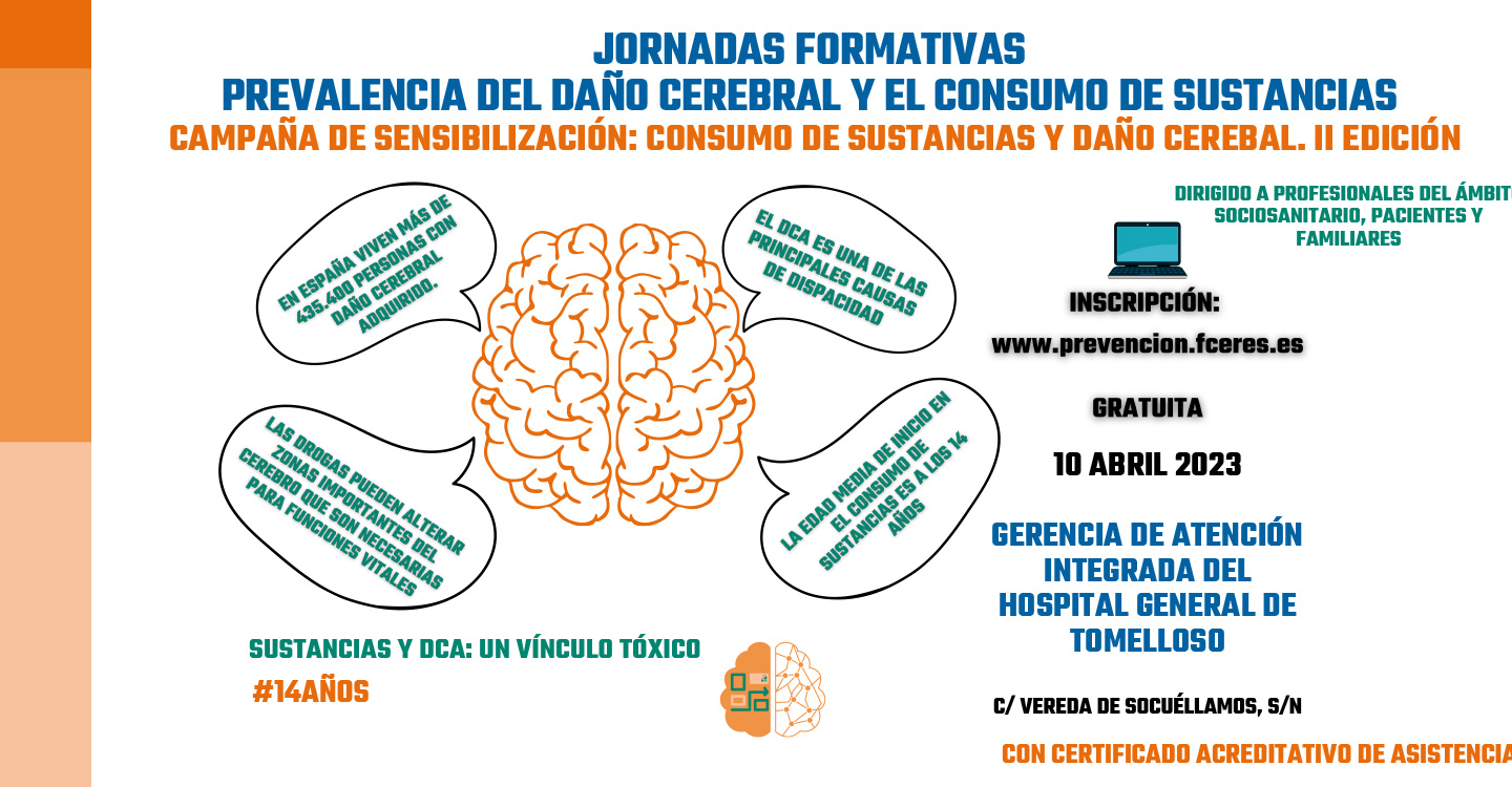 Este próximo 10 de abril arrancan en el Hospital General de Tomellloso las “II Jornadas de formación: Prevalencia del Daño Cerebral y el consumo de drogas” organizadas por Fundación Ceres

