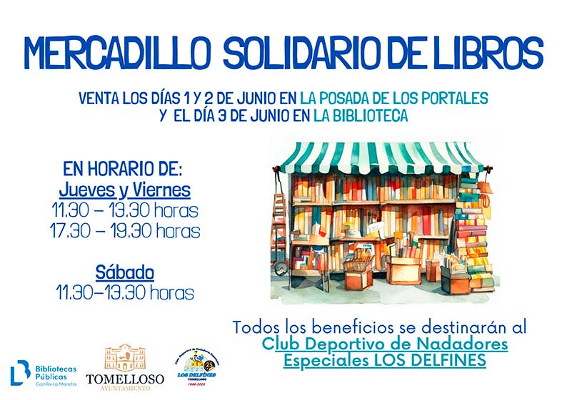 Un Mercadillo solidario de libros en Tomelloso para recaudar fondos y celebrar los 25 años del Club Deportivo de Nadadores Especiales los Delfines