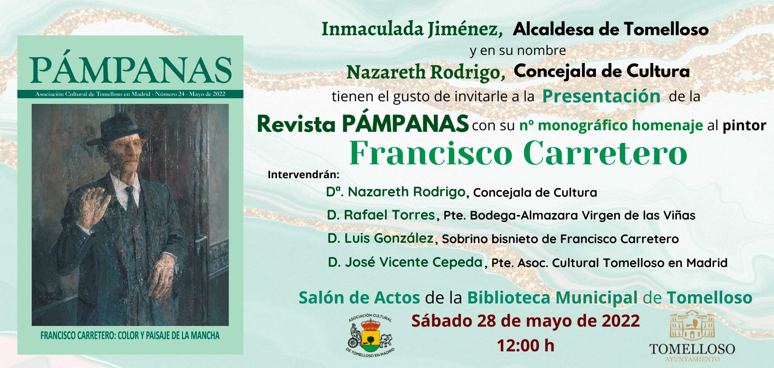  Este próximo sábado se presentará en Tomelloso un número monográfico de la revista Pámpanas dedicado a Francisco Carretero Cepeda, en conmemoración del 60 aniversario de su fallecimiento