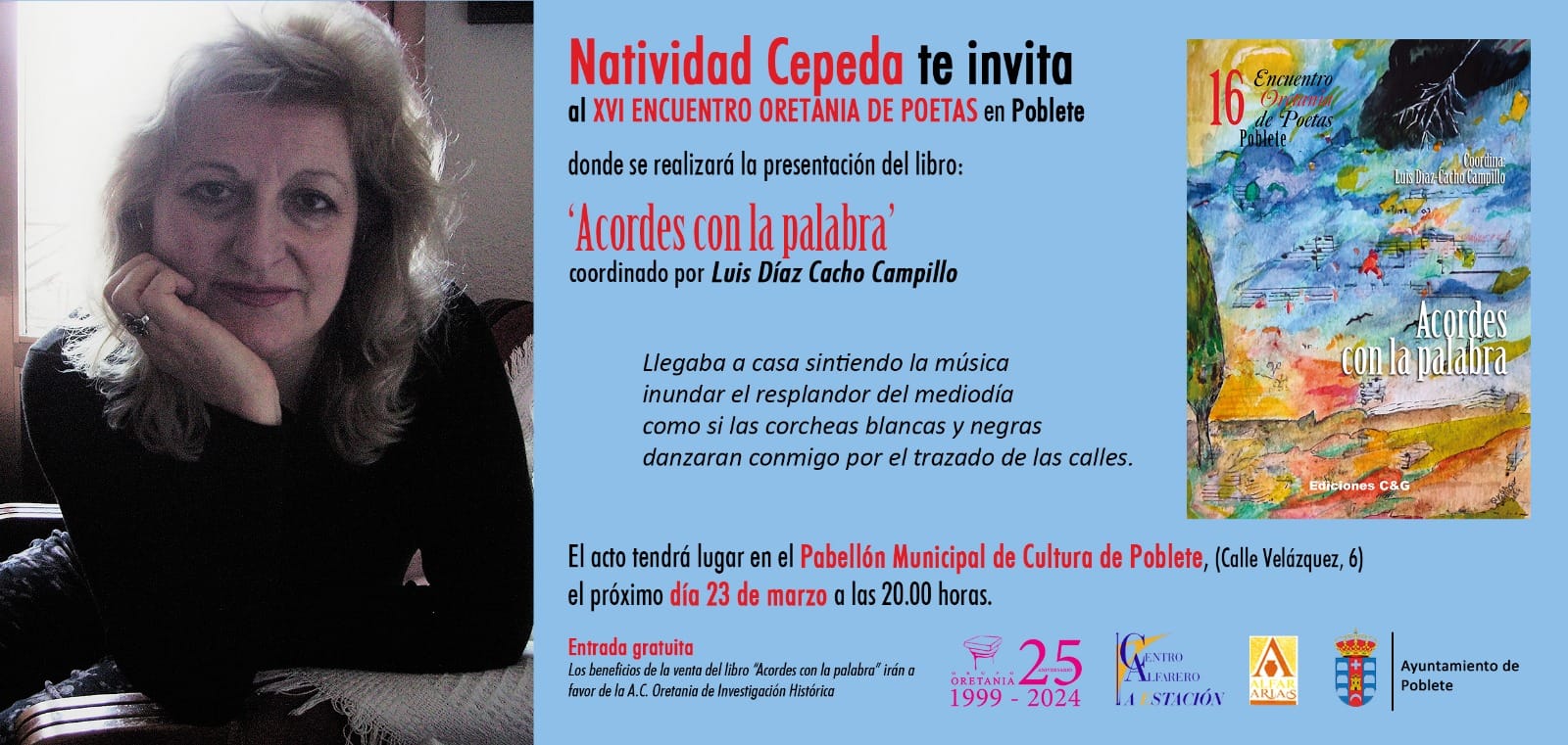 Natividad Cepeda estará presente en el XVI Encuentro Oretania de Poetas para presentar el libro “Acordes con la palabra”