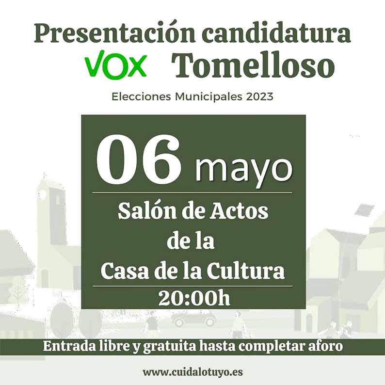 Vox Tomelloso presentará su candidatura el próximo 6 de mayo en la Casa de la Cultura