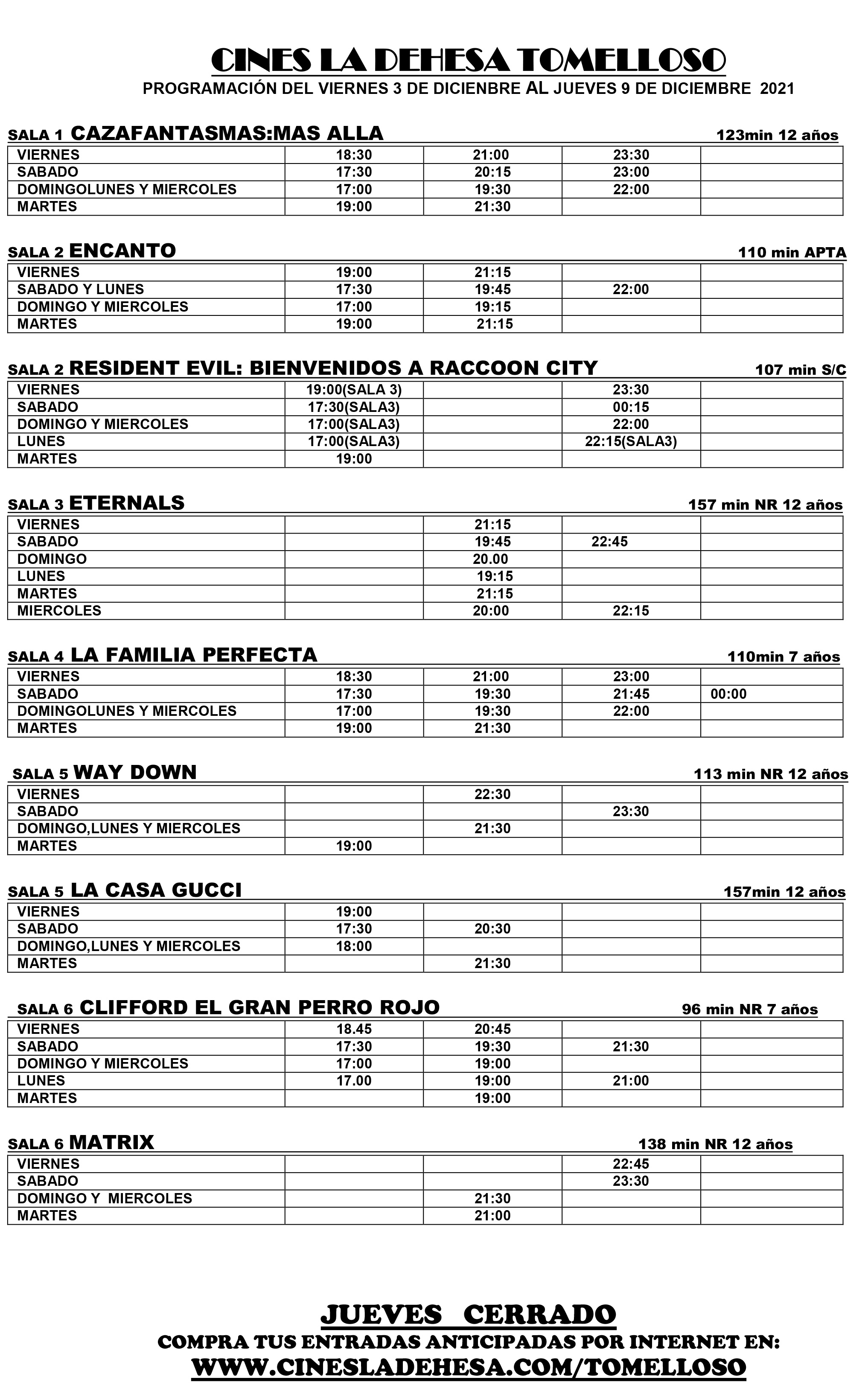 Cines La Dehesa del 3 al 9 de diciembre