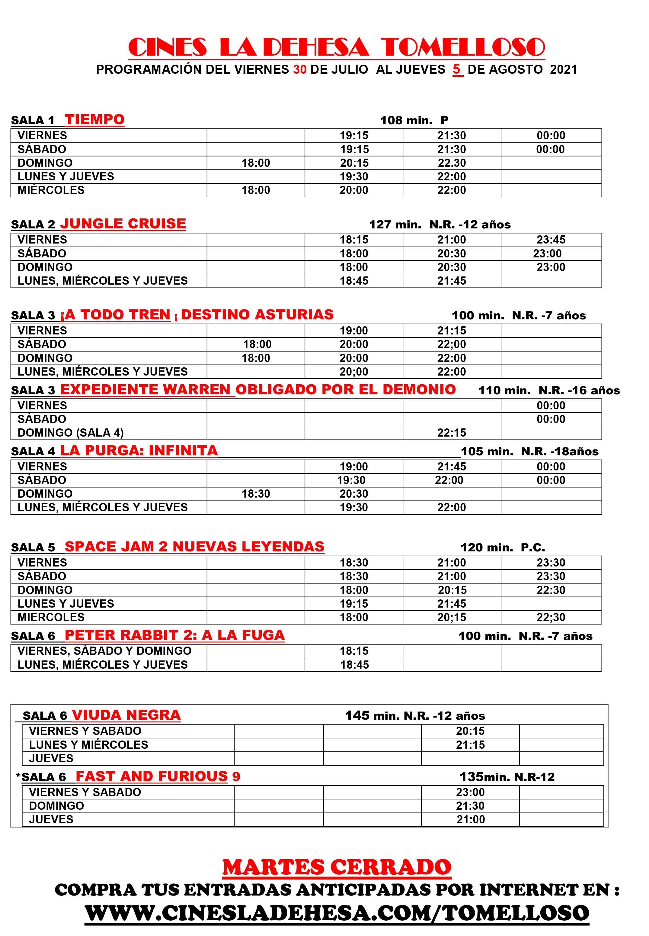 Programación cines la Dehesa Tomelloso