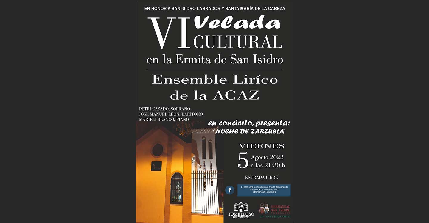 La Velada Cultural de la Hermandad de San Isidro tendrá lugar el próximo viernes 5 de Agosto a las 21:30 horas