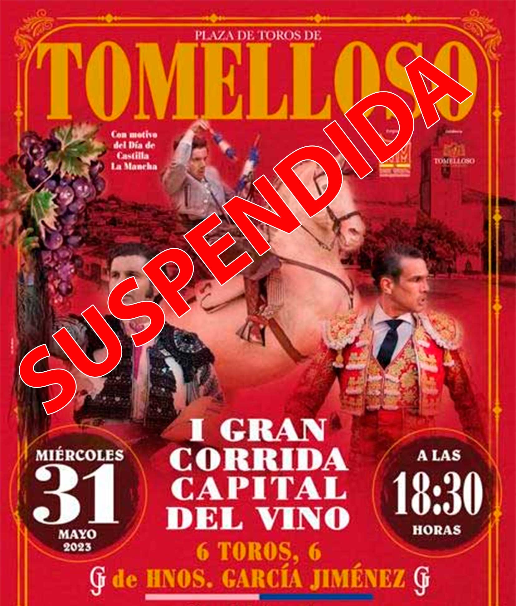 Se suspende la corrida de toros de Ventura, Morante y Manzanares de este miércoles en Tomelloso