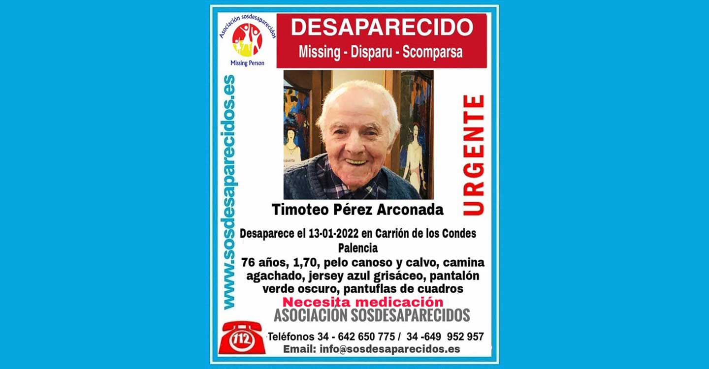 Se busca a Timoteo Pérez Arconada, persona desaparecida en Carrión de los Condes