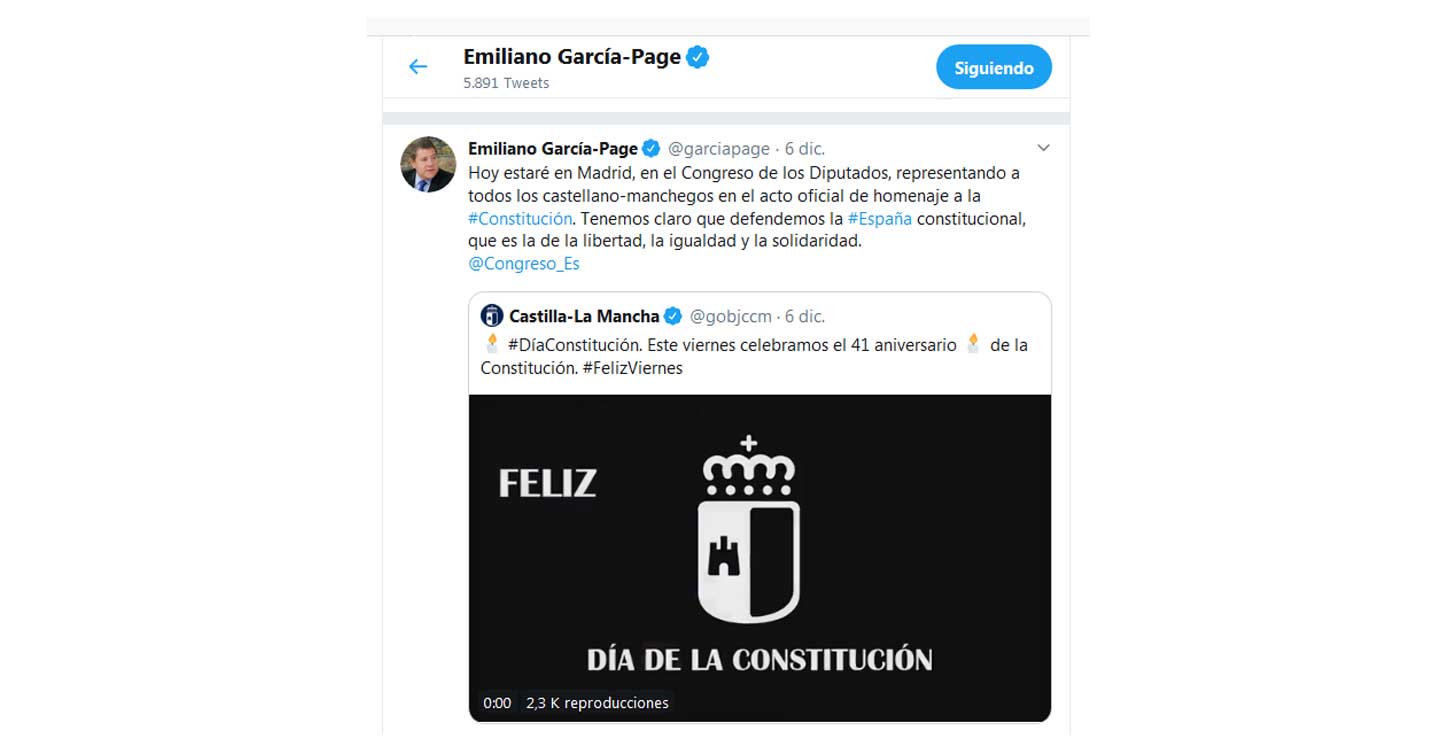 La repercusión de los tuits de García-Page sobre la Constitución supera los 170.000 usuarios 