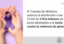El Consejo de Ministros autoriza la distribución a las CCAA de 179,8 millones de euros destinados a la lucha contra la violencia de género