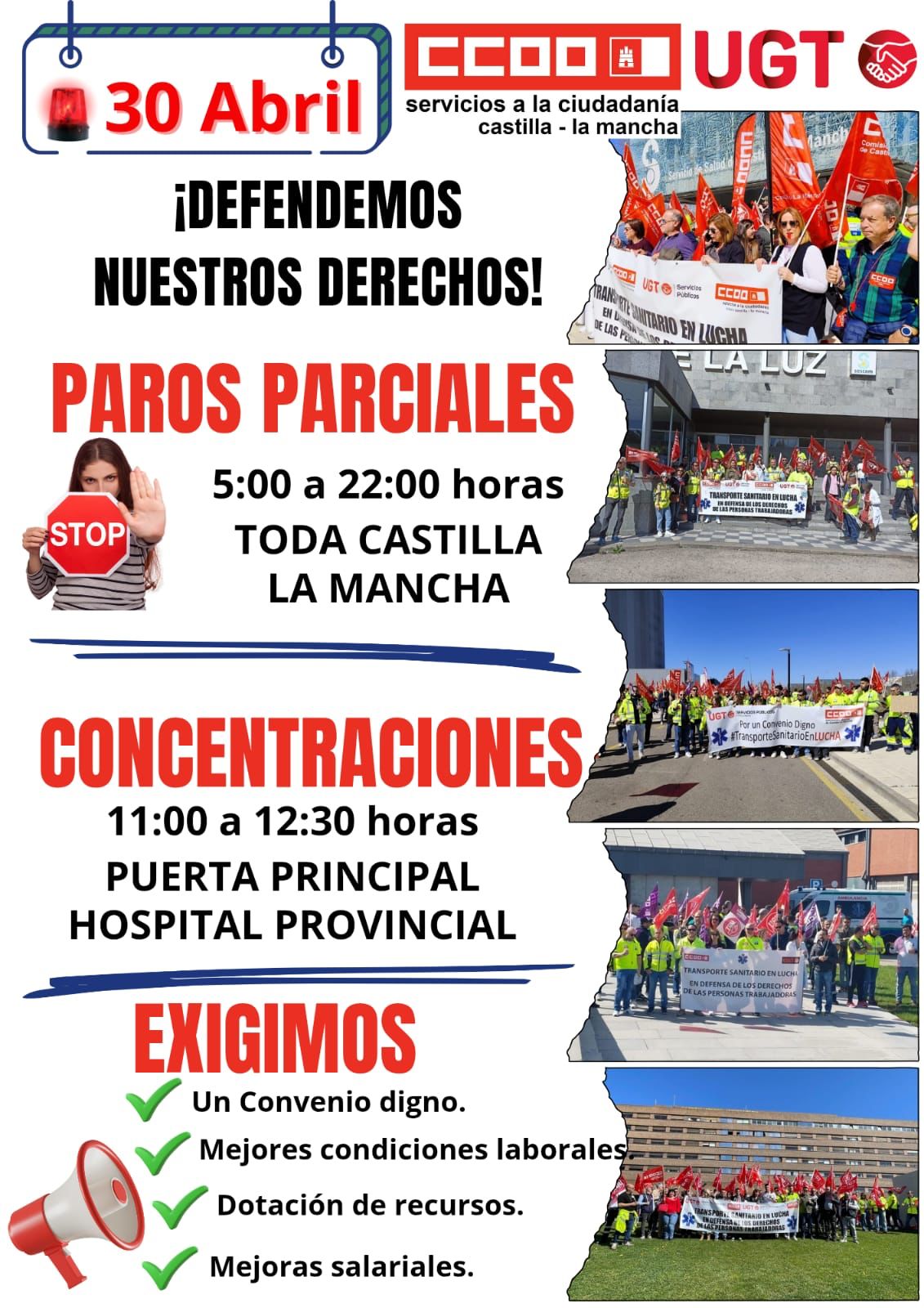 Nuevo paro parcial de los trabajadores/as del transporte sanitario de CLM el próximo 30 de abril
