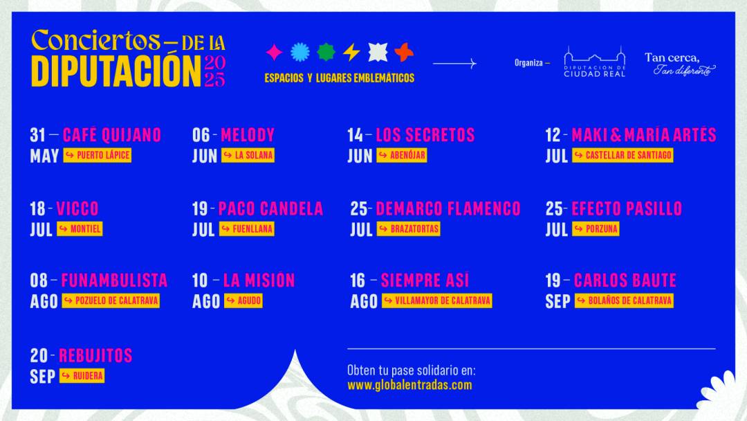 Los 13 conciertos solidarios de la Diputación de Ciudad Real llegarán a todas las comarcas de la provincia, especialmente a pueblos pequeños, con acreditados artistas nacionales y locales