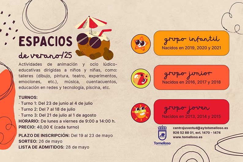 Del 19 al 23 de mayo permanecerá abierto el plazo para las actividades de Infancia en el Centro Joven de Tomelloso