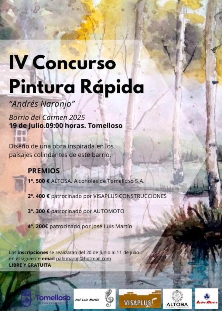 El 11 de julio finalizará el plazo de inscripción para la cuarta edición del Concurso de Pintura Rápida "Andrés Naranjo" 1 El 11 de julio finalizará el plazo de inscripción para la cuarta edición del Concurso de Pintura Rápida "Andrés Naranjo"