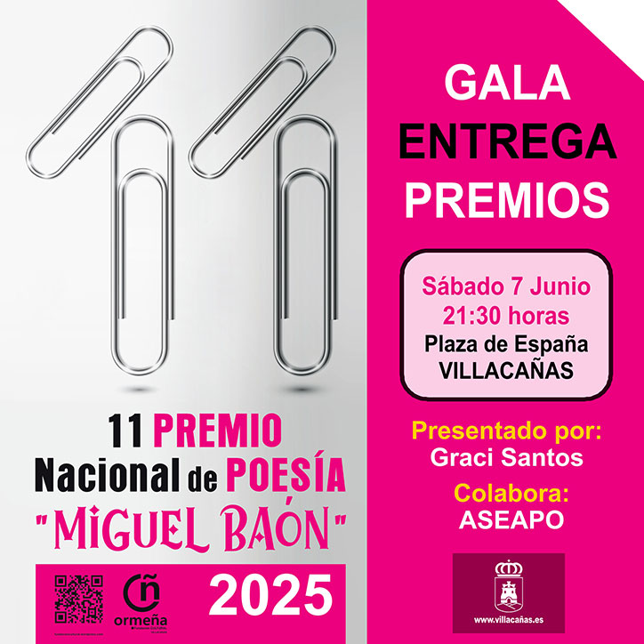 La Plaza de España acoge el sábado una gala poética con motivo del 11 Premio Nacional de Poesía “Miguel Baón”