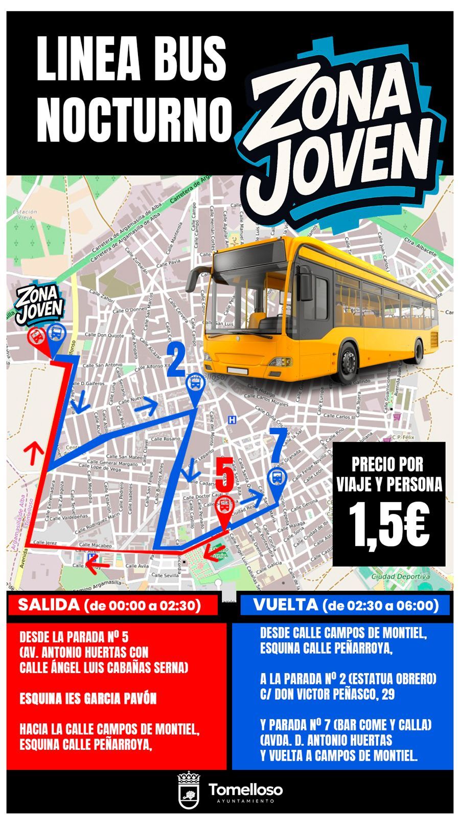 Tomelloso pone en marcha un servicio de bus nocturno para la inauguración de la Zona Joven