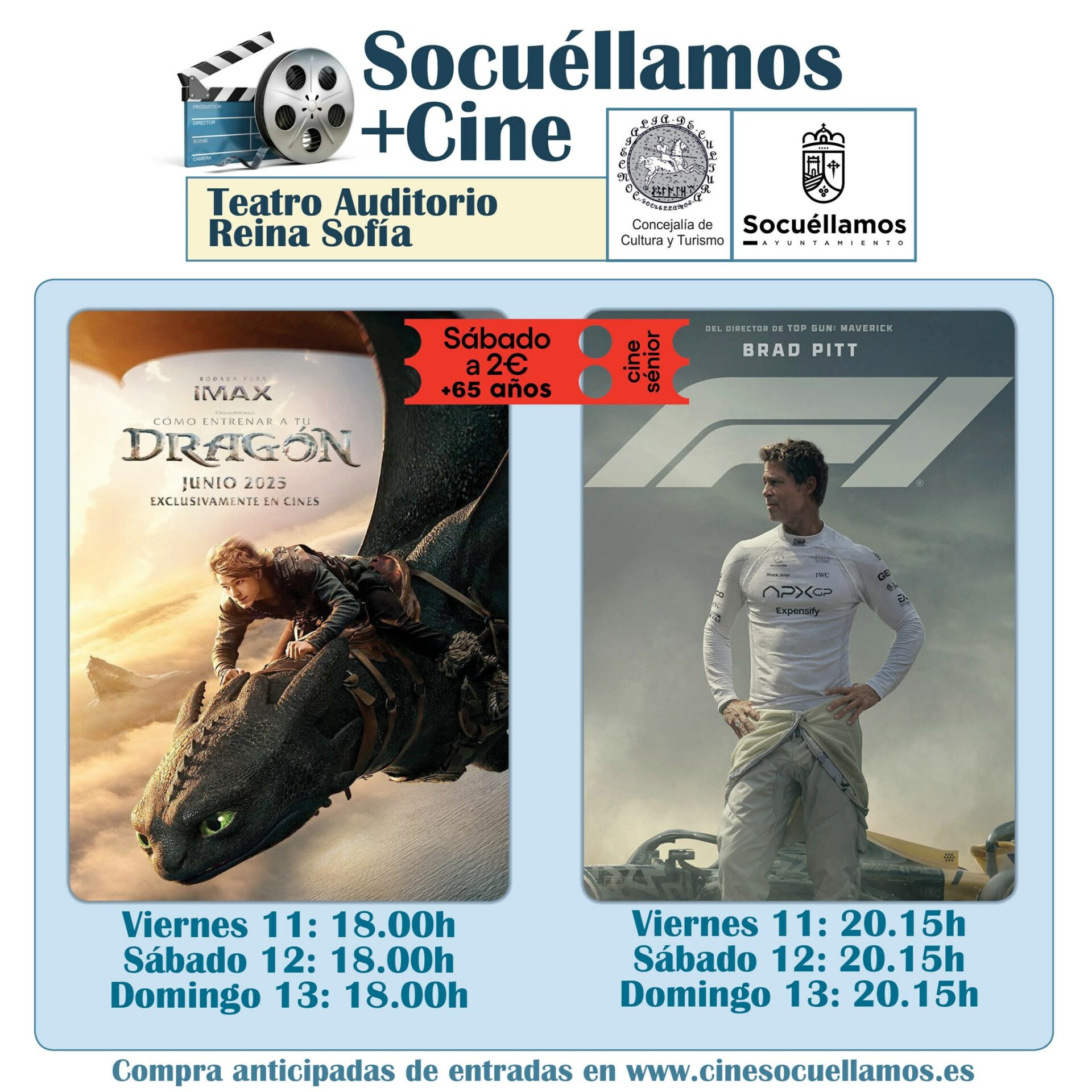 Cómo entrenar a tu dragón o F1: La película se proyectarán en el Teatro Auditorio Reina Sofía de Socuéllamos