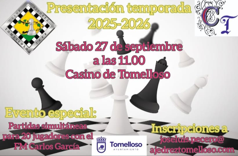 El 27 de septiembre, el Club de Ajedrez Tomelloso presentará la nueva temporada 2025-2026 en el Casino de Tomelloso
