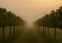 La bruma sobre los viñedos