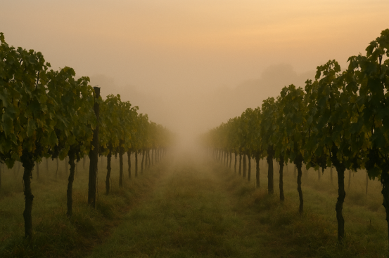 La bruma sobre los viñedos