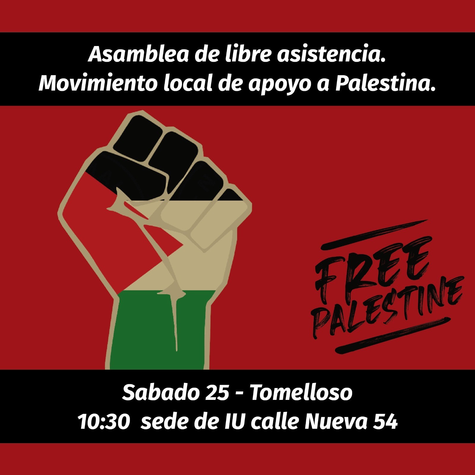 IU Tomelloso impulsa una iniciativa de asamblea abierta para la puesta en marcha de una plataforma en apoyo a Palestina