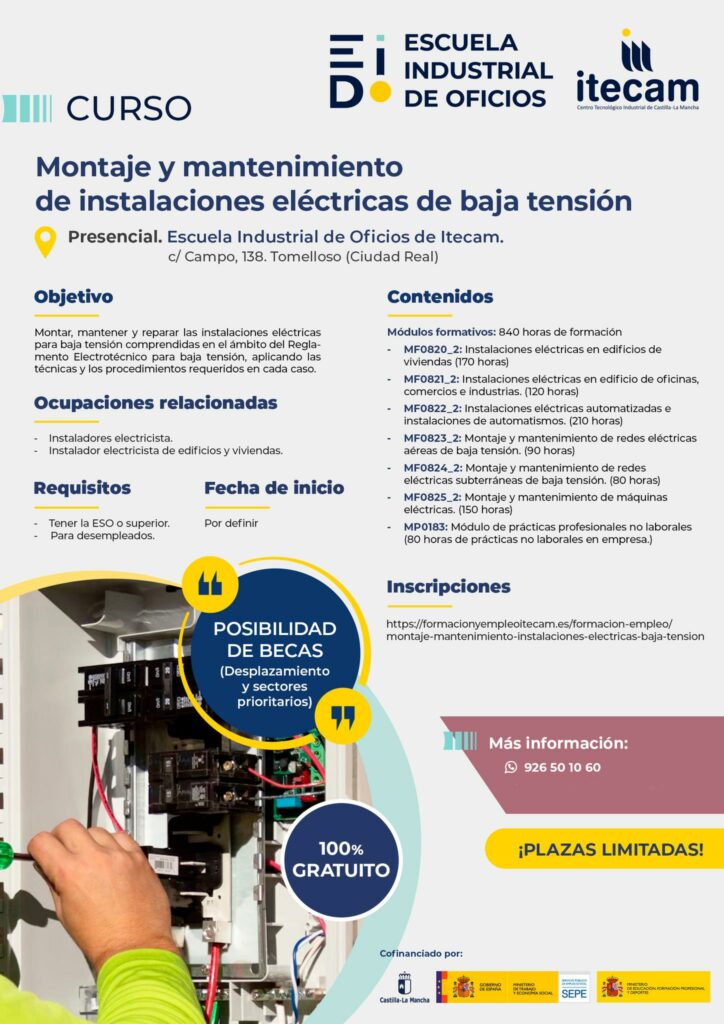 Curso en Tomelloso: obtén tu carnet de instalador electricista y aumenta Tus oportunidades laborales 1 Curso en Tomelloso: obtén tu carnet de instalador electricista y aumenta Tus oportunidades laborales