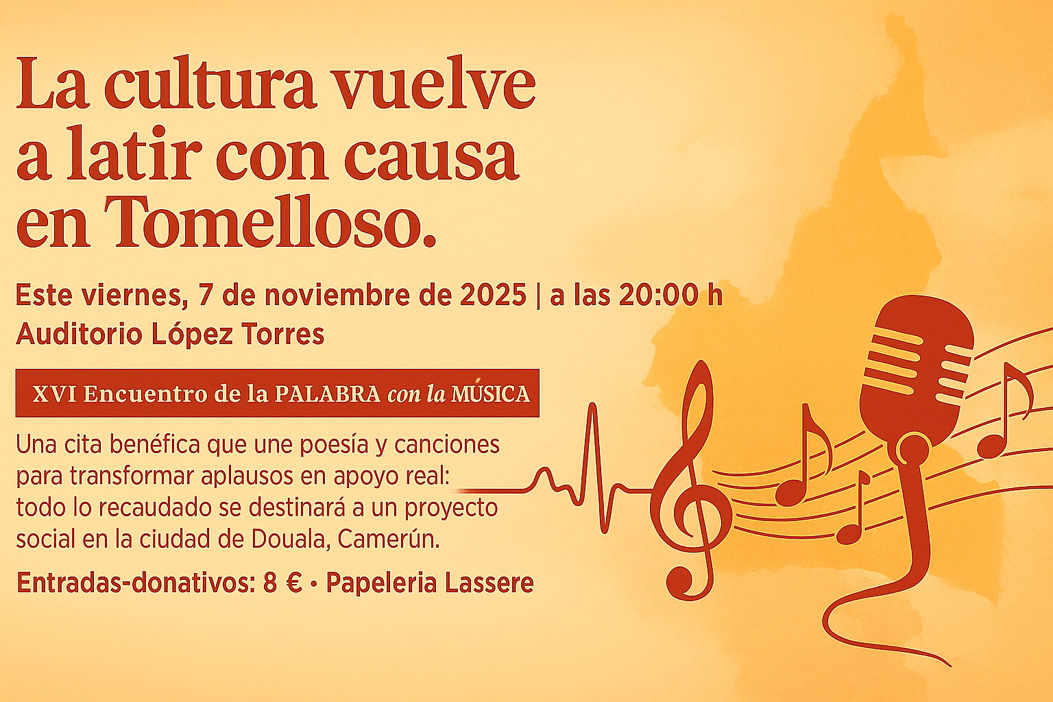 Tomelloso late por una buena causa: Este 7 de noviembre se celebrará el XVI Encuentro de la Palabra con la Música en el López Torres