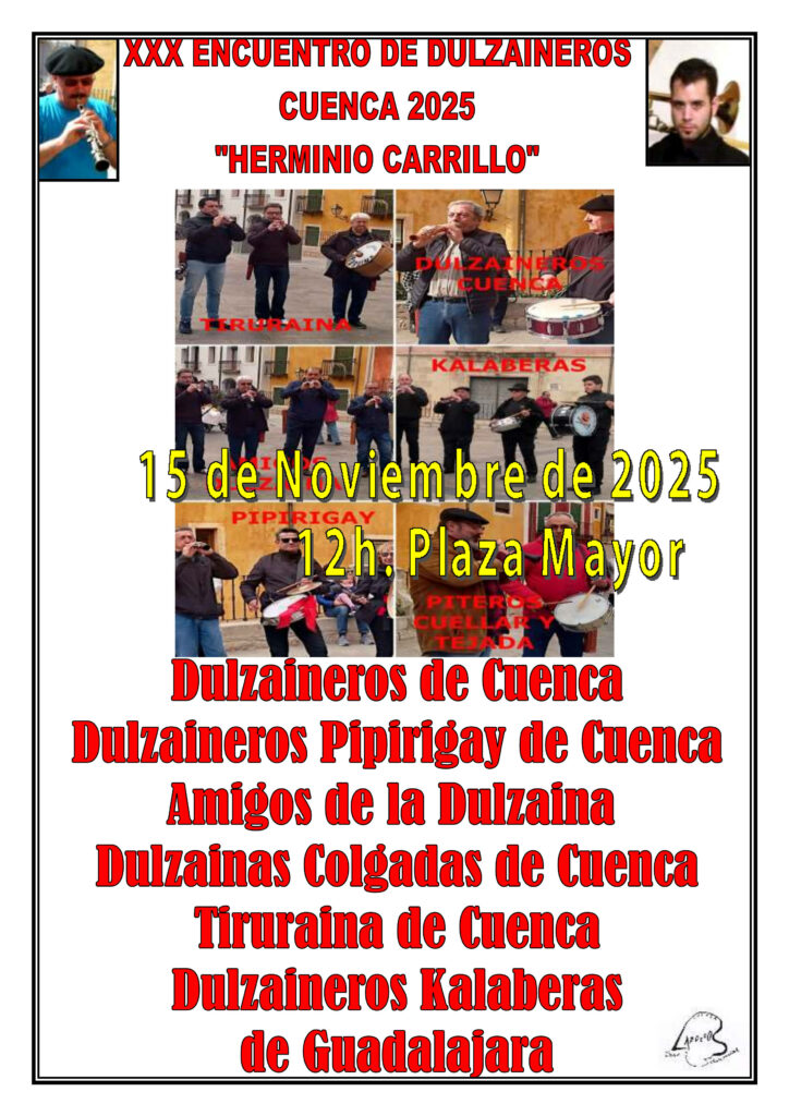 El XXX Encuentro de Dulzaineros de Cuenca rinde homenaje a Herminio Carrillo y a la música tradicional