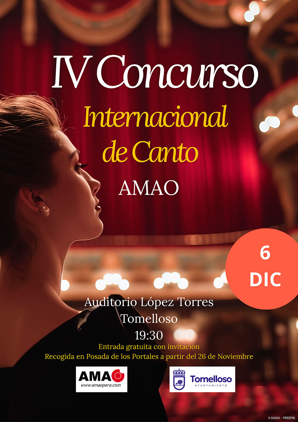 Ya sisponibles las entradas-invitaciones gratuitas para el IV Concurso Internacional de Canto AMAO en Tomelloso