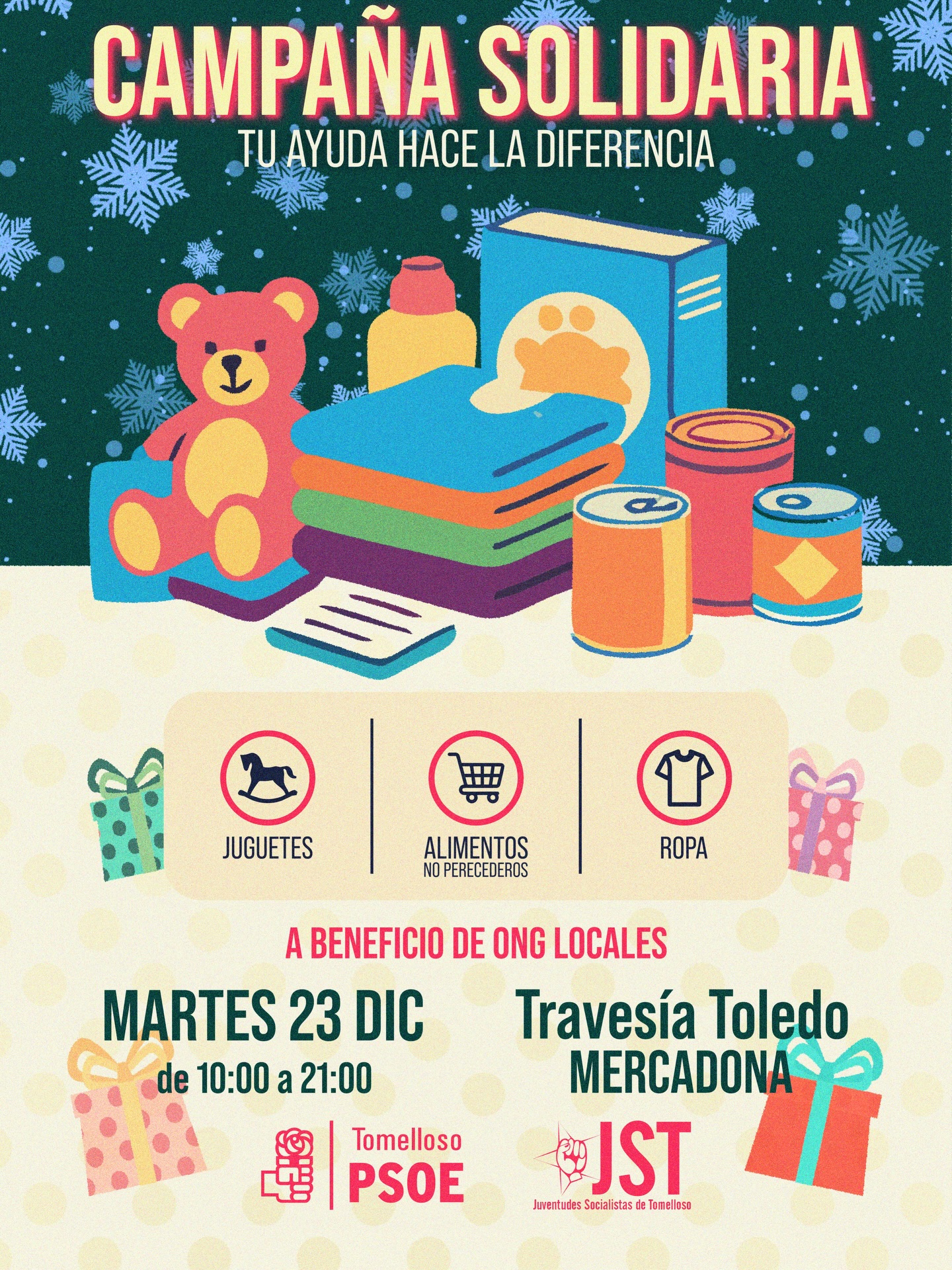 PSOE y JJSS de Tomelloso impulsan una gran recogida solidaria para que ningún niño se quede sin regalo