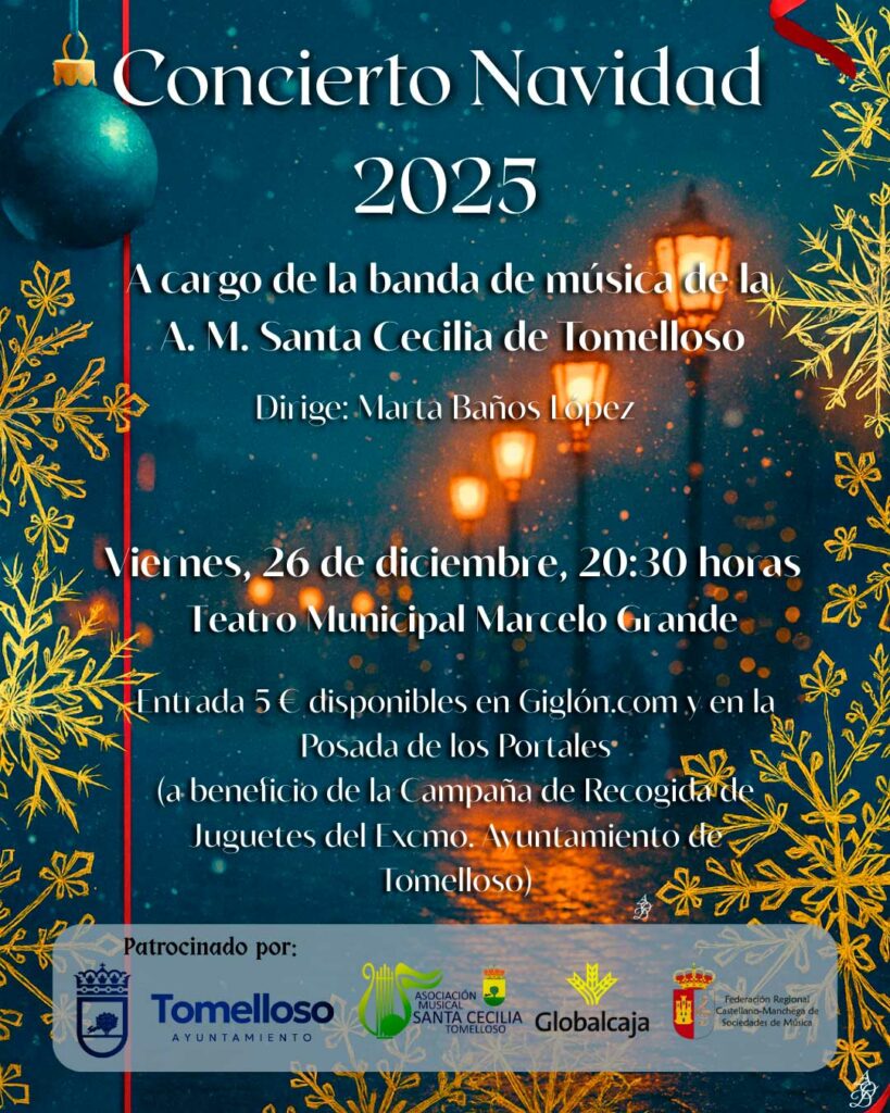 Santa Cecilia llenará de música la Navidad en Tomelloso con villancicos en la Plaza de España y un gran concierto solidario 2 Santa Cecilia llenará de música la Navidad en Tomelloso con villancicos en la Plaza de España y un gran concierto solidario