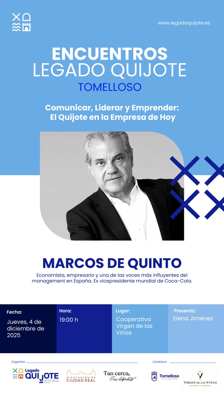 Tomelloso se prepara para recibir a Marcos de Quinto en los Encuentros Legado Quijote