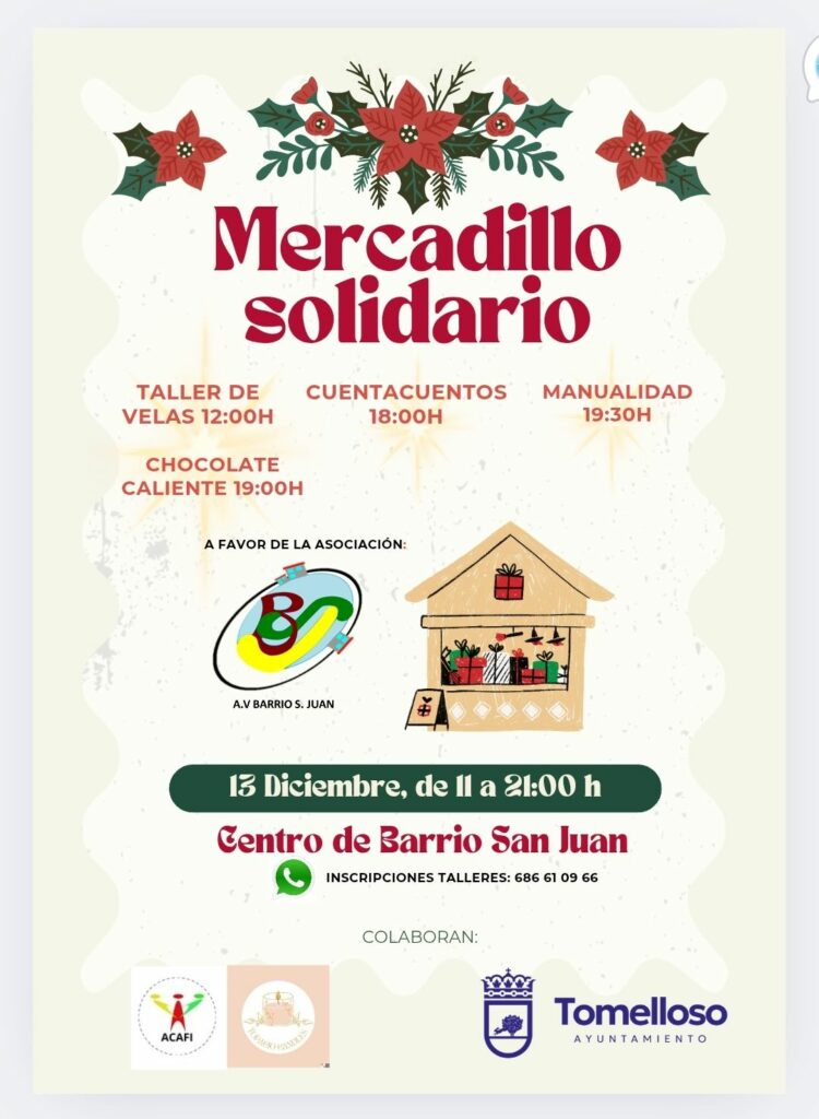 Talleres, cuentos y chocolate caliente en un mercadillo solidario a favor del Barrio San Juan 1 mercadillo solidarios barrio san juan
