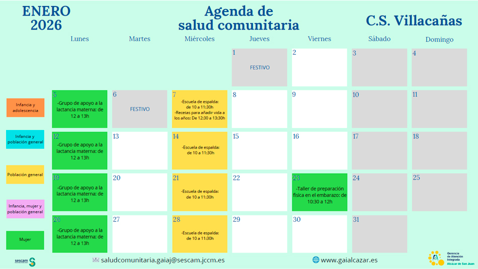 El Centro de Salud de Villacañas impulsa durante todo el mes de enero diversas actividades de salud comunitaria
