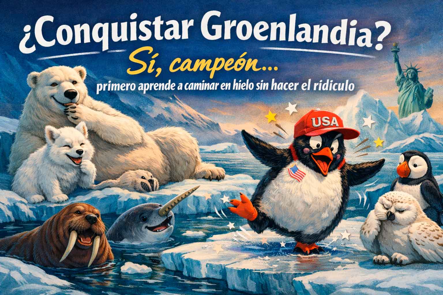 “¿Conquistar Groenlandia?” Sí, campeón… primero aprende a caminar en hielo sin hacer el ridículo