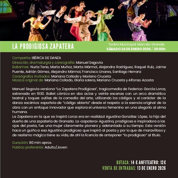 Tomelloso se calza de Lorca: “La Prodigiosa Zapatera” llega al Teatro Municipal Marcelo Grande 1 Tomelloso se calza de Lorca: “La Prodigiosa Zapatera” llega al Teatro Municipal Marcelo Grande