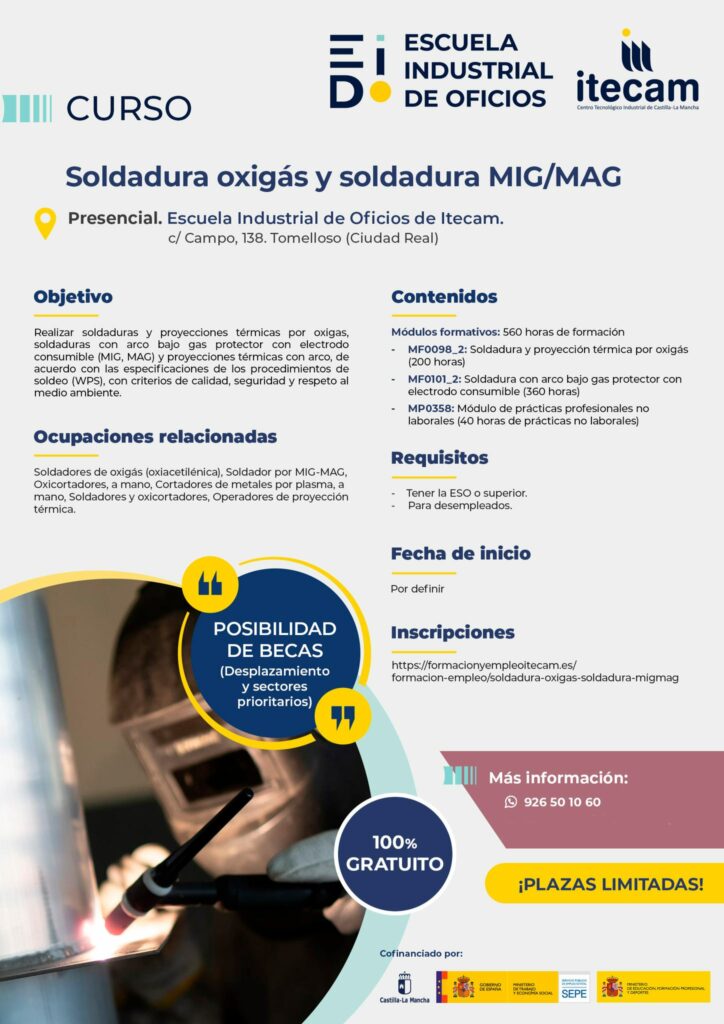 Itecam refuerza la empleabilidad industrial con un curso gratuito de soldadura Oxigás y MIG/MAG 1 soldadura oxigas itecam